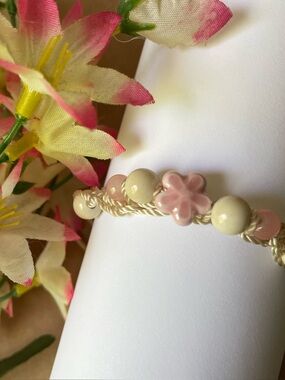 Handcrafted Pink & Cream Flower Adjustable Bracelet